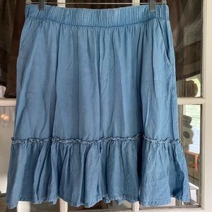 Blue Chambray Ruffle Mini Skirt